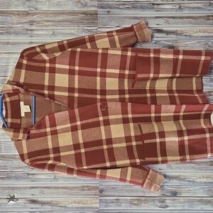 Christian Siriano New York Burgundy and Beige Plaid Blazer Size M